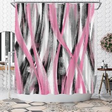 Pink Grey Geometric Shower Curtain Modern Abstract Polyester Fabric Decor