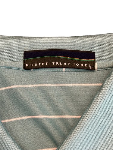 Robert Trent Jones Men’s Polo Shirt Size XL Teal/White Stripes Fox Meadow Logo - Picture 8 of 11