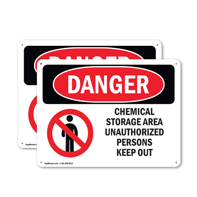 (2 Pack) Chemical Storage Area Keep Out OSHA Danger Sign Decal Metal Plastic
