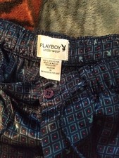 Playboy Bunny Logo Blue Silky Satin Lounge Sleep Pajama Pants Mens Size Medium