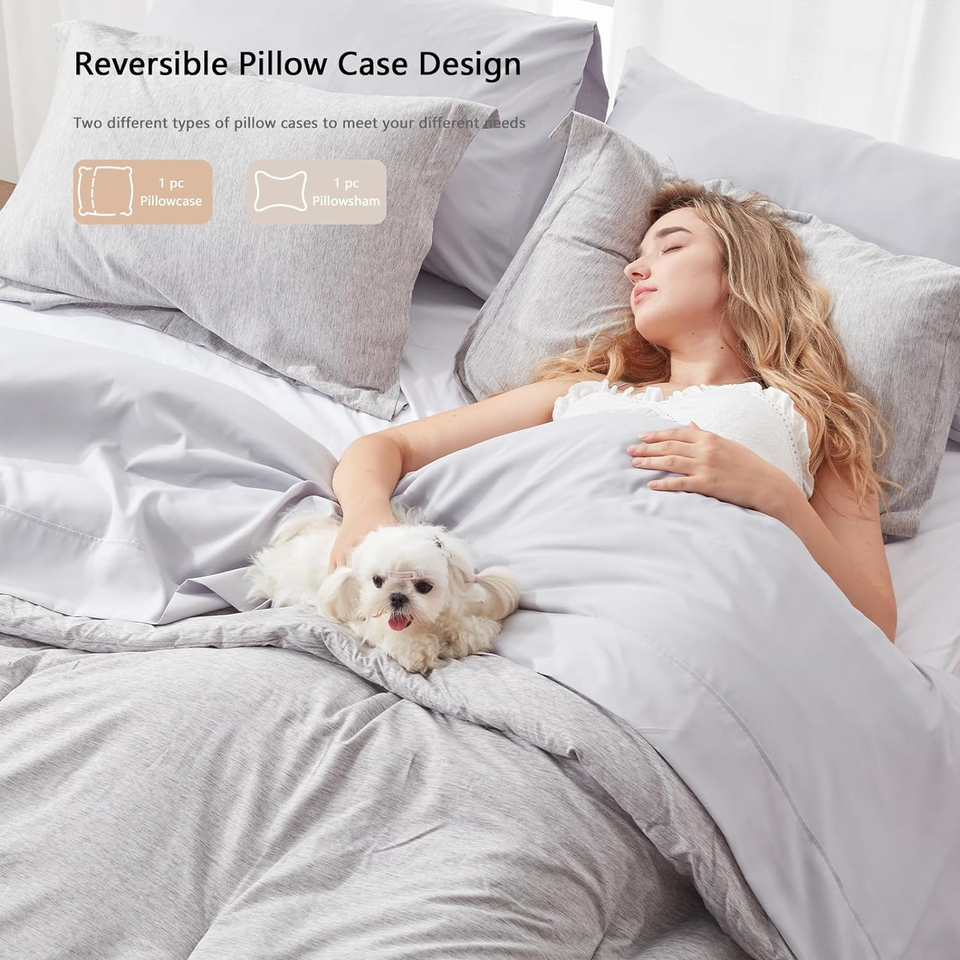 Queen Comforter Set 7 Pieces Bed in a Bag Grey Queen Soft Bedding Set