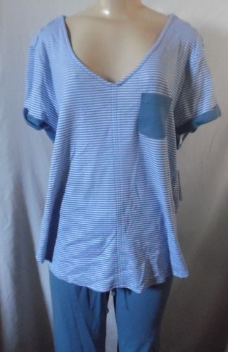 KAREN NEUBURGER PAJAMAS WHITE BLUE CHAMBRAY STRIPE TOP & BLUE LONG PANTS XL - Bild 3 von 12