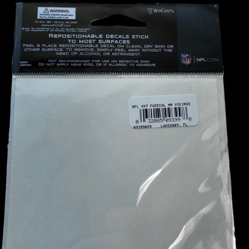 Minnesota Wikinger NFL Face Cal repositionierbare sichere Aufkleber Wincraft lila 15 - Bild 5 von 6