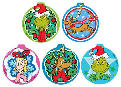 25 (Licensed, Smilemakers) Grinch Stickers, 2.25'' x 2.25'' each, Party Favors