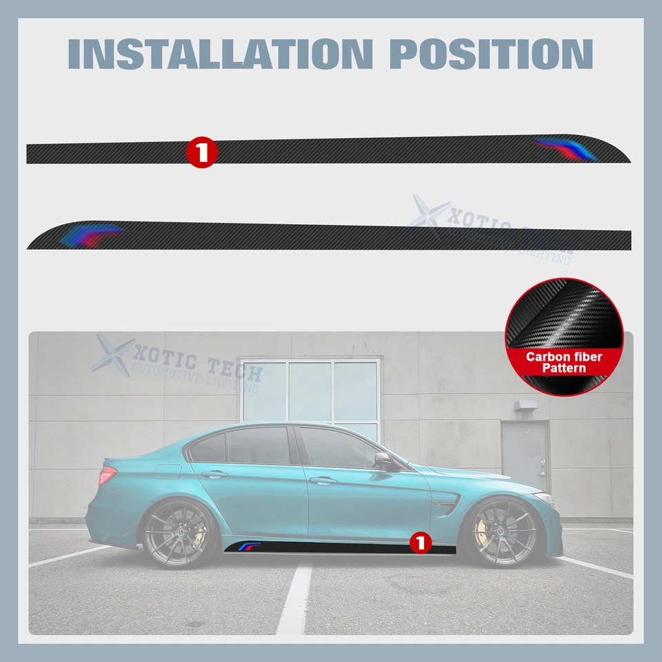 2X Calcomanías de faldón lateral de fibra de carbono a rayas tricolor para BMW 2 3 4 5 M3 M5 Foto 3 de 4