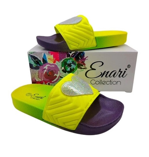 ENARI Little Kid Girl Slide Sandals Purple and Yellow