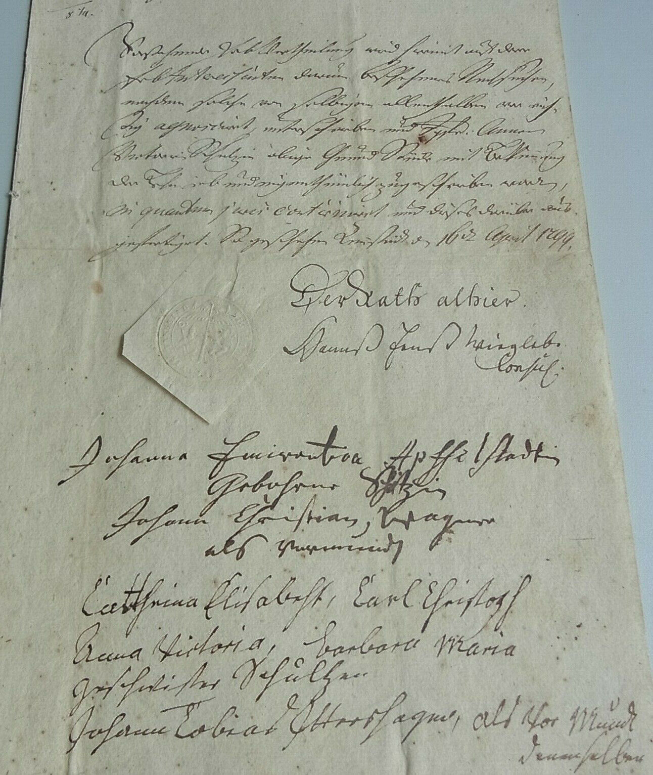 Document Tennstedt 1799, Erbteilung Fam. Schulze, Signature Hans Ernst Wiegleb