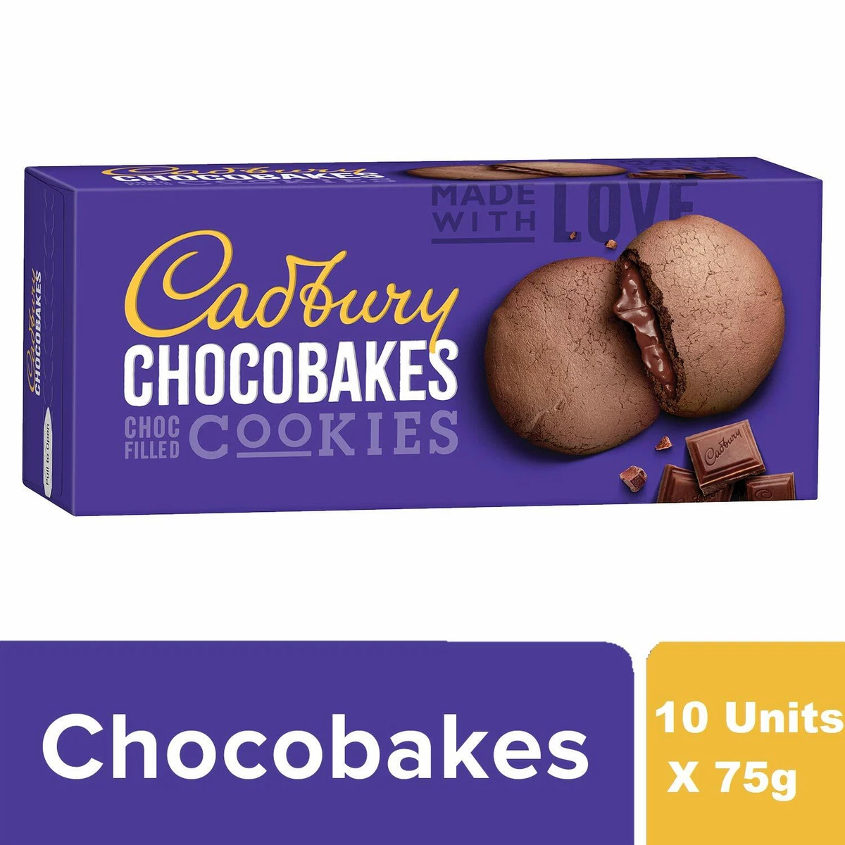 Cadbury Biscuits Chocobakes Choc Filled Cookies 75g Pack of 10