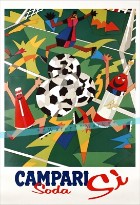 Campari Si  Soda Soccer Football Vintage Poster Print Retro Style Bar Sports Art
