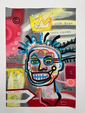 Jean-Michel Basquiat (fatto a mano) disegno tecnica mista su carta firmato e ...