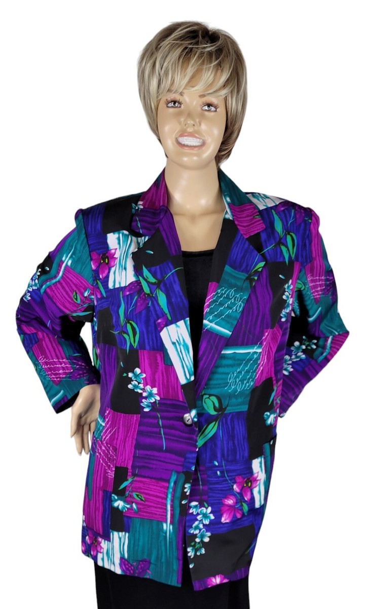 Vintage BFA Classics Womens Abstract Floral Jacket Pockets Blazer