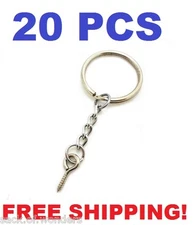 20 Pcs - Silver 24mm Split Key Ring Keychain With Extend Chain Eye Screw Pin DIY