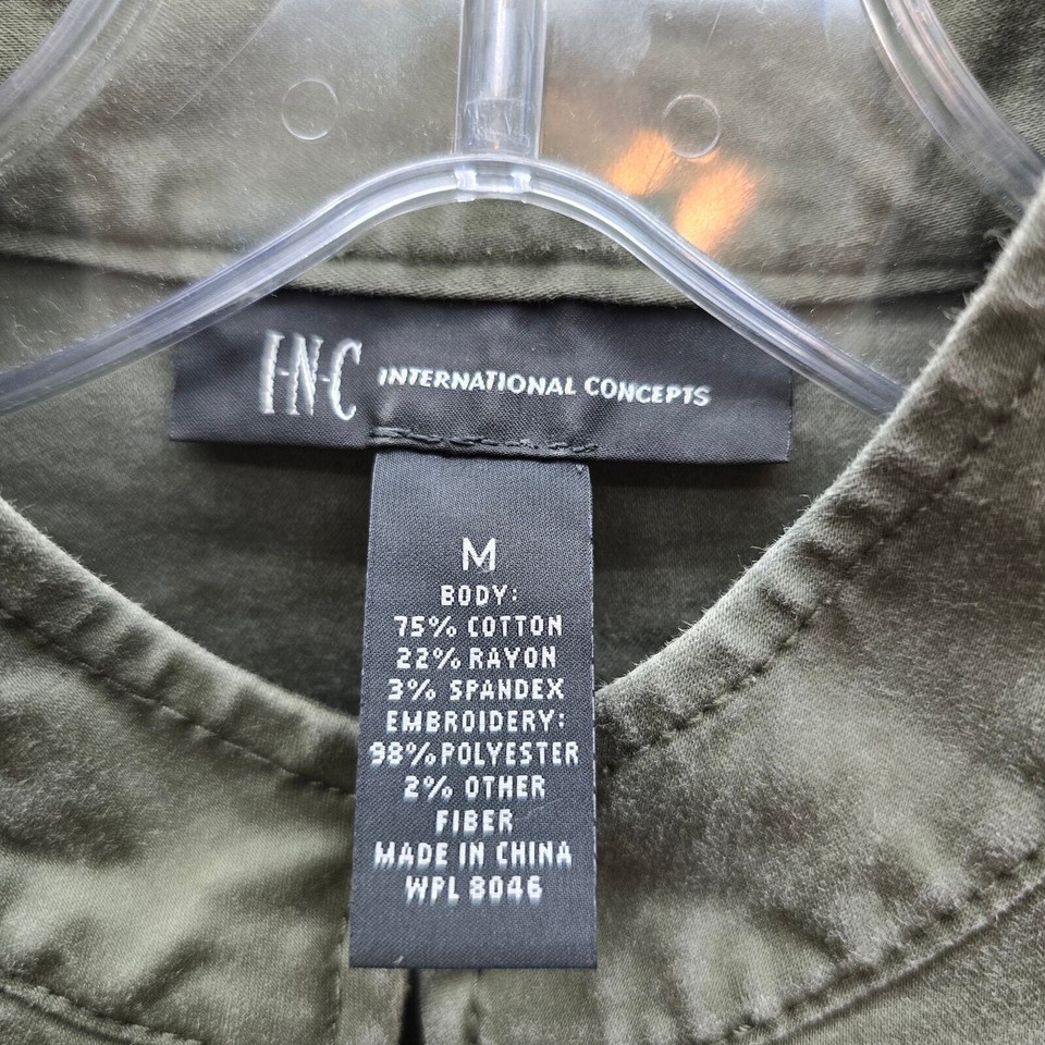 INC International Concepts Floral Embroidered Peplum Hem Jacket Green