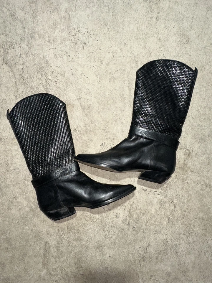 Botas negras boho Lavorazione Artigiana para mujer talla 6,5 hasta la rodilla arnés hebilla Foto 2 de 4