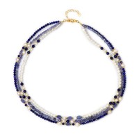 Halskette Aus Vergoldetem Silber Mit Tansanit, Lapislazuli Und Perlen