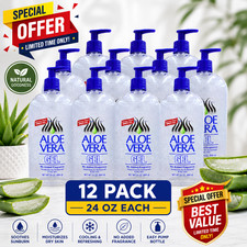 Aloe Vera Gel Pack of 12 24oz Moisturizer for Sunburn Dry Skin No Fragrance