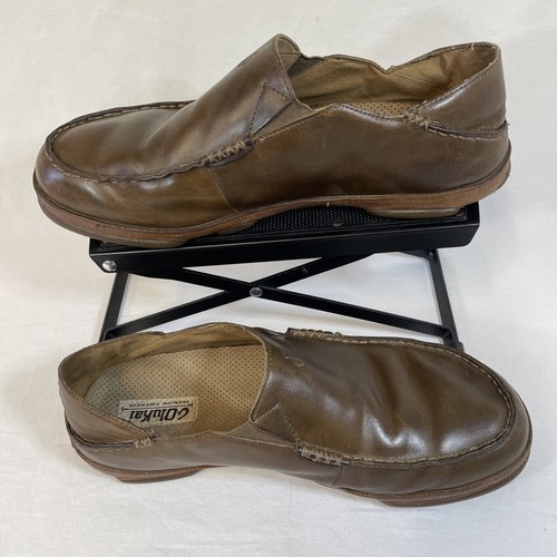 OluKai Moloa Shoes Wood Brown Leather Loafer Slide Mens 10.5