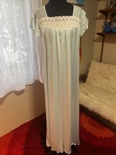 Vtg Sears Nightgown Womens Medium USA Blue Nylon Maxi Lace Ruffle Sleeve