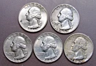 Lot of (5) Pre 1964 Washington Quarters  90% Silver 48S - 52S - 61D -62D -63D *