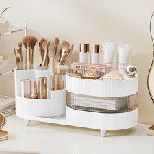 Rotating Makeup Organizer with Drawer  Brush Holder, 3 Tier Vanity Storage Box