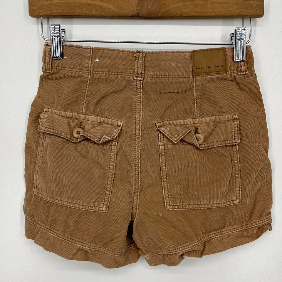 American Eagle Corduroy Cargo Shorts Women's Size 000 Brown '90s Boyfriend - Image 4 of 4