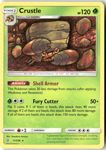 Crustle 11/236 Rare Unified Minds Pokemon Moderately Played