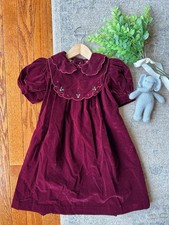 Vintage Oshkosh B'Gosh Collection Velvet Dress Bib Collar Puff Sleeve Size 4