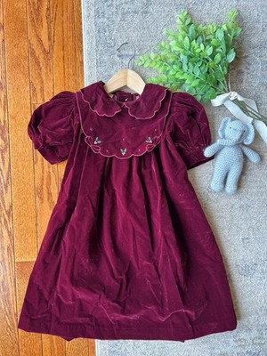 Vintage Oshkosh B'Gosh Collection Velvet Dress Bib Collar Puff Sleeve Size 4
