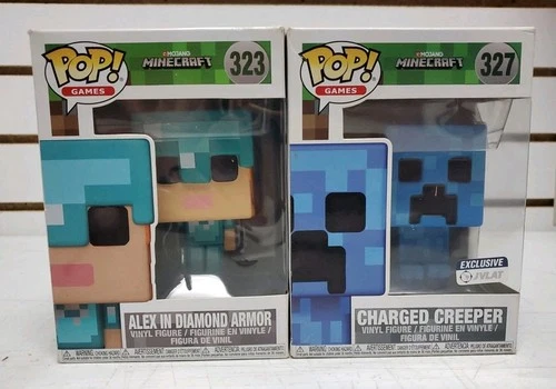 Funko POP! Games: Minecraft #323 Diamond Armor Alex & #327 Charged Creeper *READ