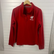 Under Armour Top Womens Large Red Wisconsin Badgers Football Team Quarter Zip