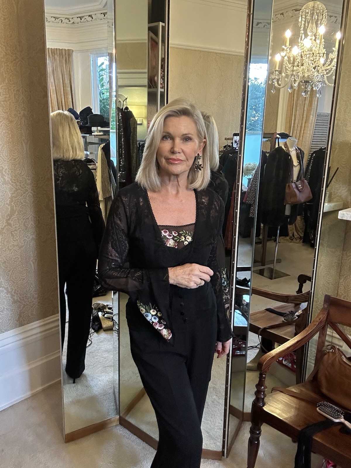 JOHN GALLIANO Vintage UK M Two Piece Black Lace Cardigan Cami Embroidered Detail