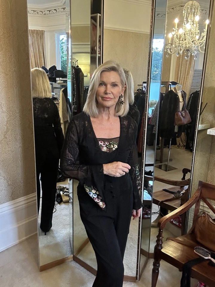 JOHN GALLIANO Vintage UK M Two Piece Black Lace Cardigan Cami Embroidered Detail - Image 4 of 4