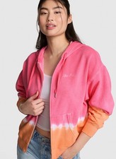 Victoria's Secret Pink Orange Dip Dye Campus Full Zip Hoodie XLarge