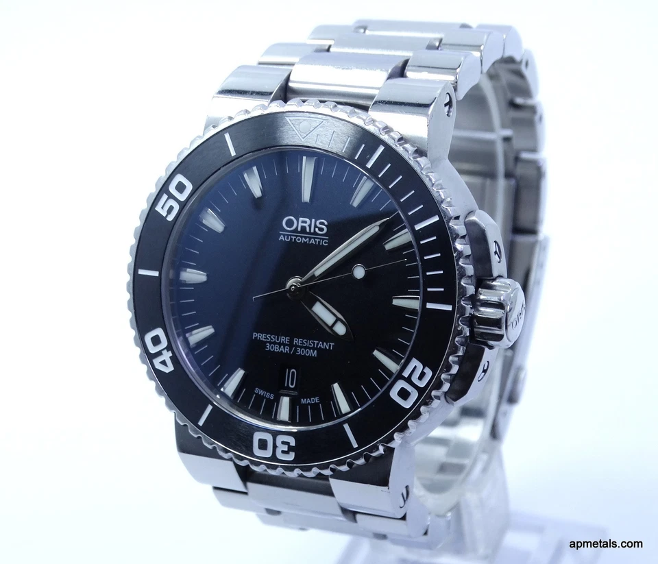 ORIS AQUIS 7653 Automatic 733 Swiss Black Date Divers Stainless Steel Mens Watch - image 3 of 4