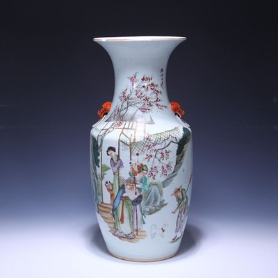 Chinese Porcelain Floor Vase with Garden Scene and Calligraphy  20th C.  42,8 cm