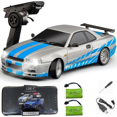 LD1899 1:18 RC Drift Car GTR R34 2.4GHz RWD with Gyroscope on-Road Alloy Body...