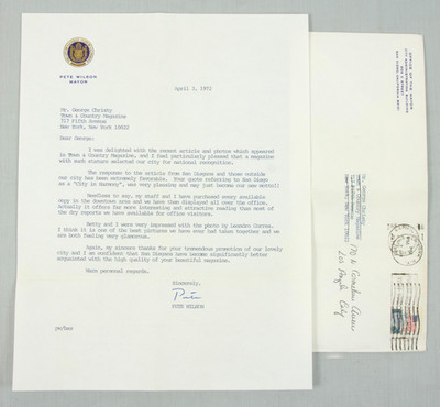 PETE WILSON signiert 1972 Bürgermeisterbrief San Diego ''Stadt in Harmonie'' Republikaner