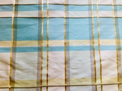 Lee Joffa Vintage Blue & Gold Taffeta Checkered Dupioni Silk  Fabric - 7.25 yrds
