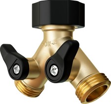 Premium Brass 2 Way Hose Splitter Y Adapter With Double Shut Off Valve