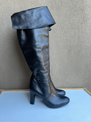 ZOCAL VERO CUOIO Heeled Boots Black Leather  Knee High Womens Size 37 (US 7)