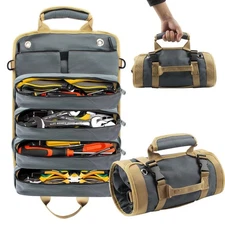 Roll Up Tool Bag Grey Heavy Duty Detachable Pouches Portable Organizer