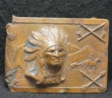 XA13148 AMAZING VINTAGE 1970s INDIAN CHIEF NATIVE AMERICAN ARTWORK BELT BUCKLE