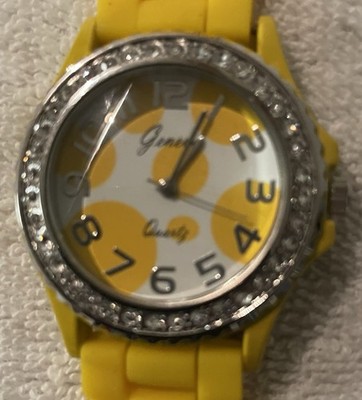 Women's Geneva Quartz Analog 41mm Dial Causal Round Watch Yellow W/yellow Dots