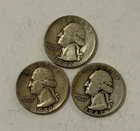Lot of 3 US Washington Quarters, 1947, 90% Silver, 19.5g