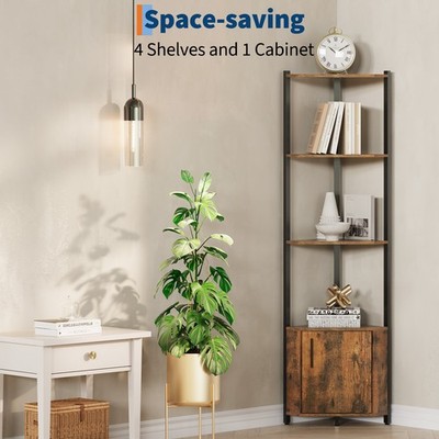 5-Tier Corner Shelf Corner Display Cabinet w/Wood Shelves for