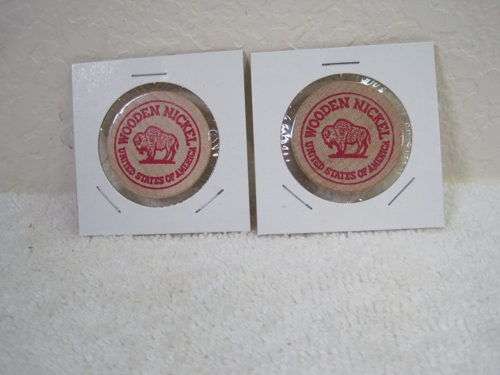 Vintage Wooden Nickel Buffalo and Park West Coins Advertisement Lot of 2