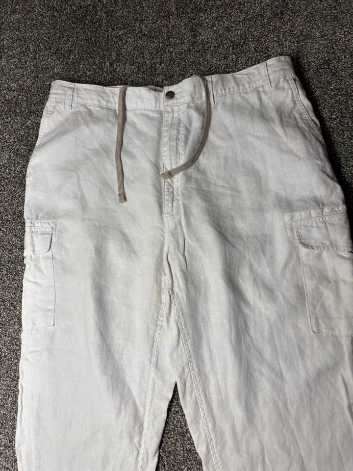 Pantalones de lino caribeños para hombre 42x30 blancos carga cintura elástica cordón verano Foto 2 de 4
