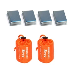 2 Pack Emergency Sleeping Bags Survival Bivvy Sack + 4 Pack Thermal Emergency...