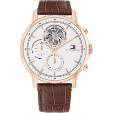 Orologio Uomo TOMMY HILFIGER STEWART 1710606 Multifunzione Pelle Marrone Bianco