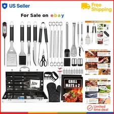 BBQ Grill Accessories Set 38Pcs Stainless Steel Includes Thermometer & Mat fo...